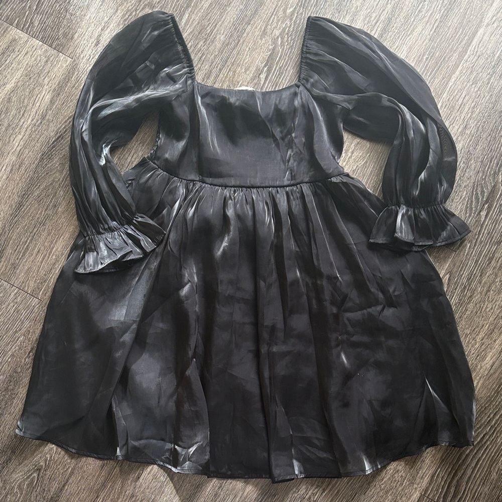 Shiny Black Tulle Baby Doll Dress